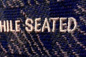 Zoomed in photo of embroidered text.
