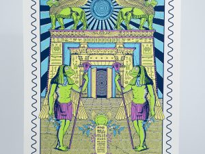 5 color screen printed poster for Les Claypool's Fearless Flying Frog Brigade. Printed on French Paper 100 pound Construction Recycled White. Design by Great Big Wave.