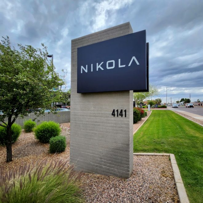 Nikola final monument sign lighted