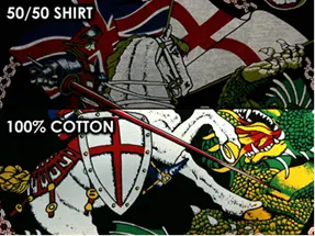 A comparison of discharge inks printed on a 100% cotton shirt, and a 50% cotton, 50% polyester shirt. The print on cotton is bright and vibrant, the print on blended fabric is desaturated, due to the fact that polyester does not discharge its pigment.
